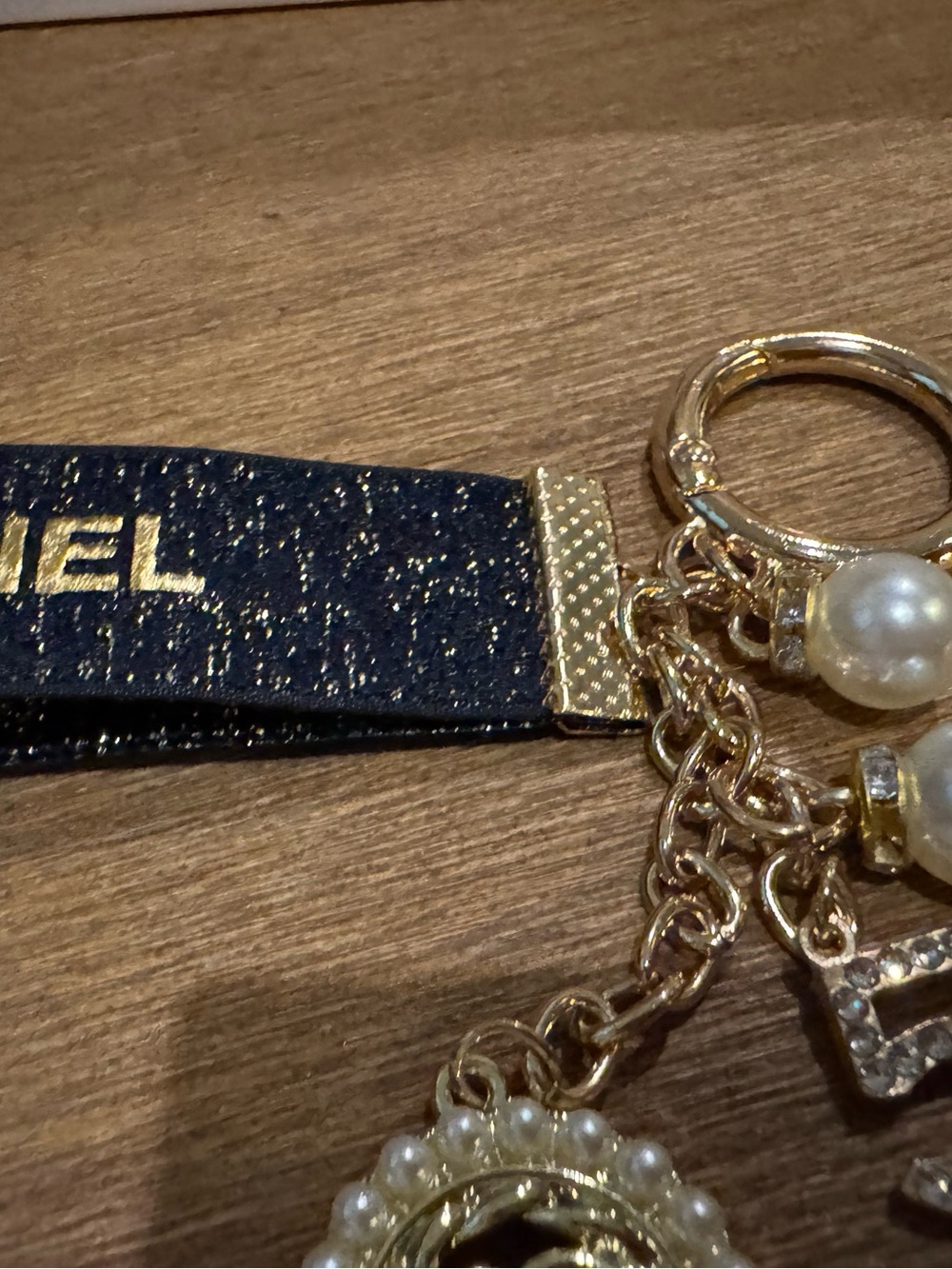Black and Gold Logo Ribbon Keychain or Bag Charm - Picture 5 of 5